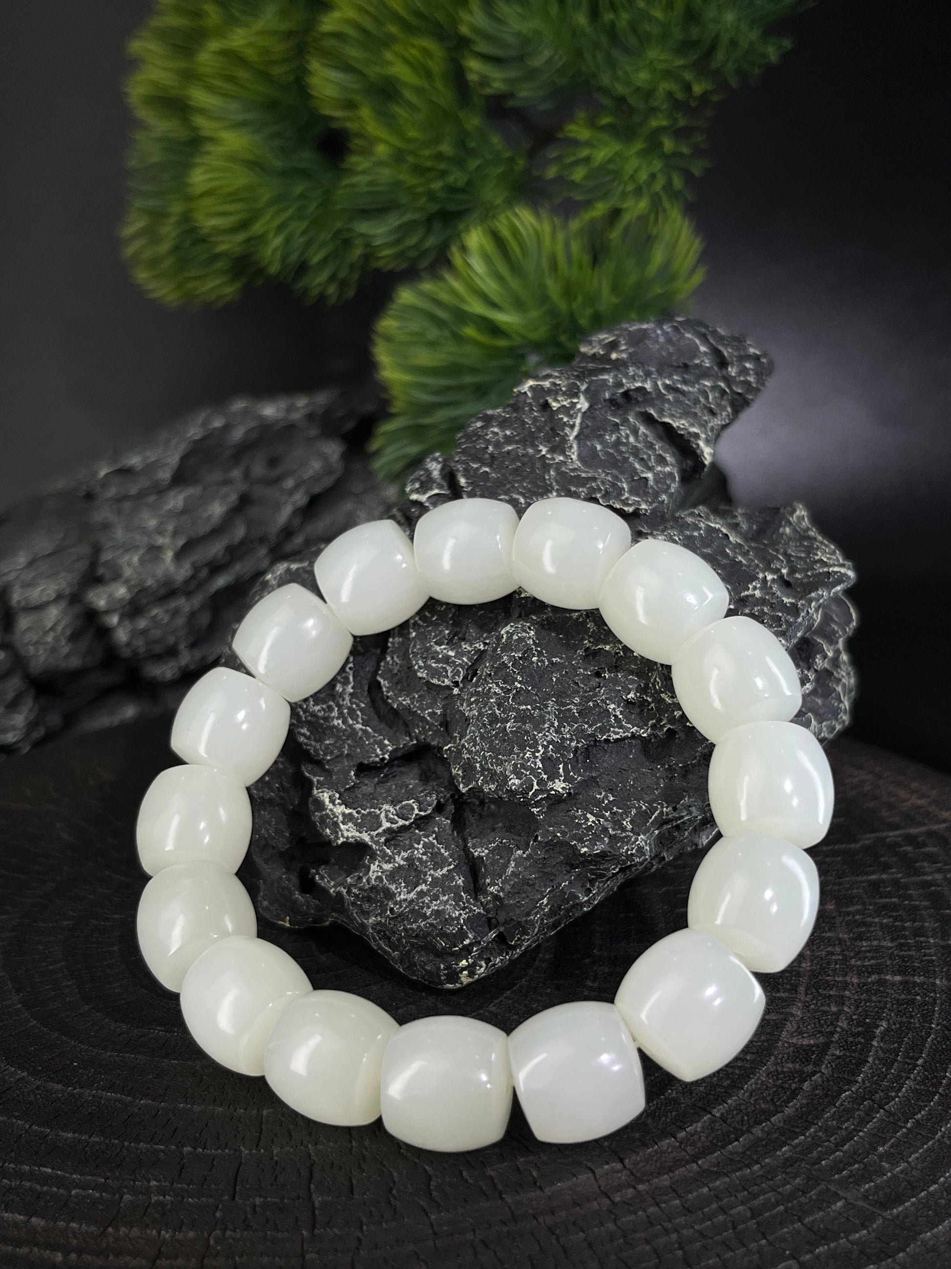 和田玉山料白玉直切珠手串（13.5卡）（yc228607）