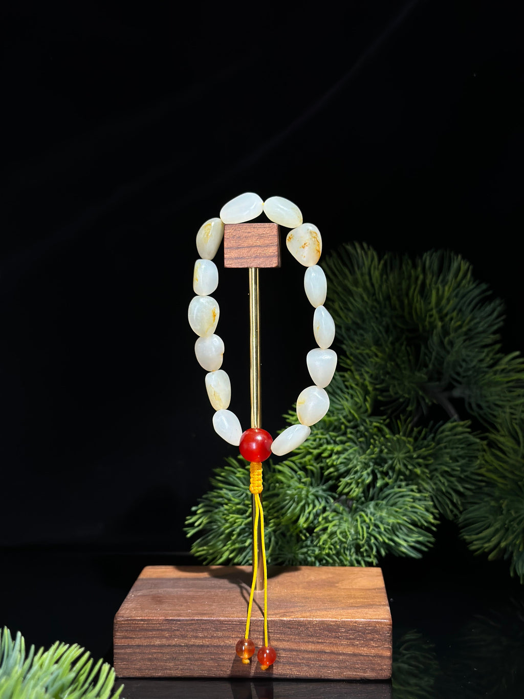 新疆和田玉白玉洒金皮原籽手串（14颗）（yc523370）
