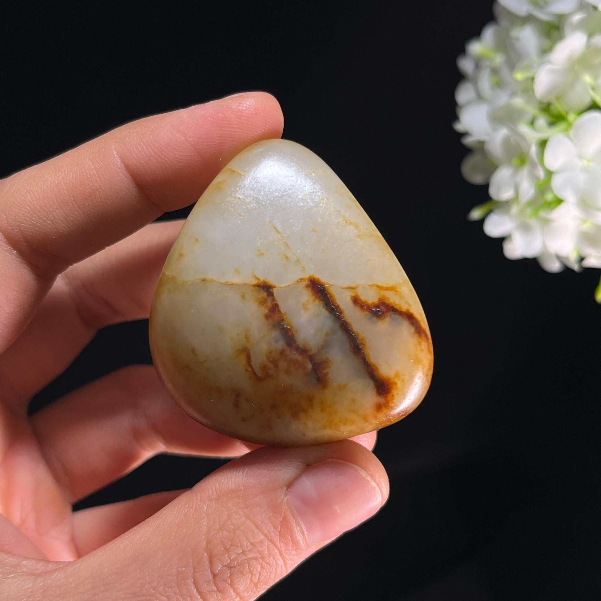 和田玉白玉“云壑流痕”洒金皮秋梨皮籽料（yc350482）