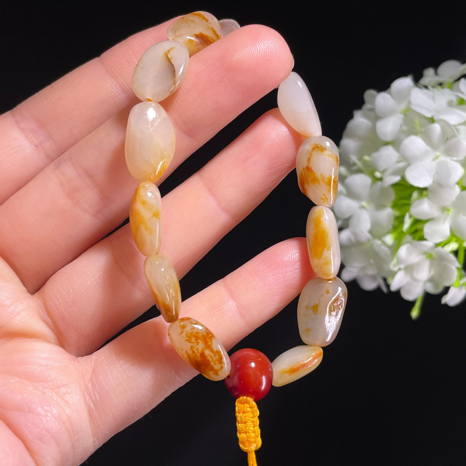 和田玉红皮白肉原籽手串（yc382123）