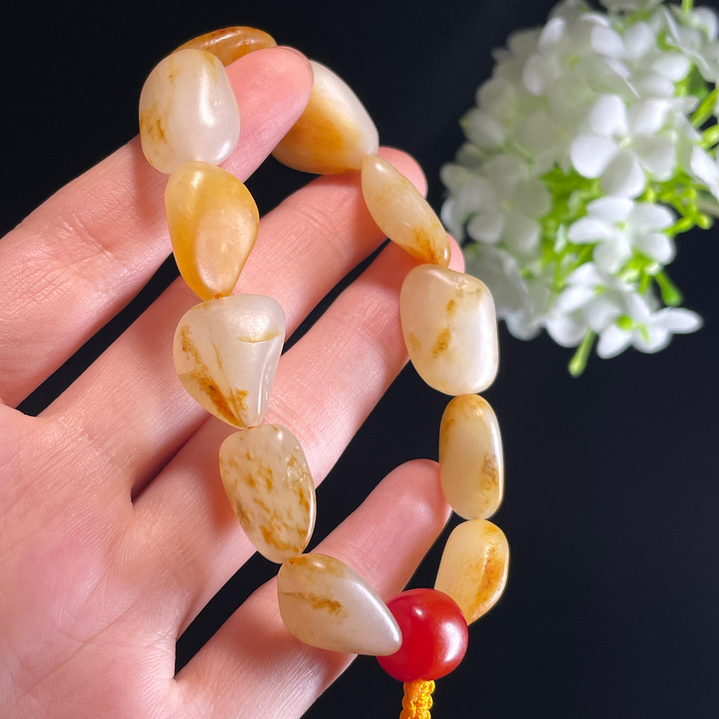 和田玉白玉红皮洒金皮原籽手串（yc356124）
