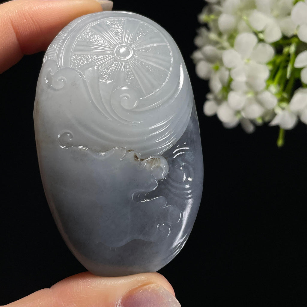 和田玉青花籽料“吉祥太平”象、雄鸡雕刻手把件（yc326506）