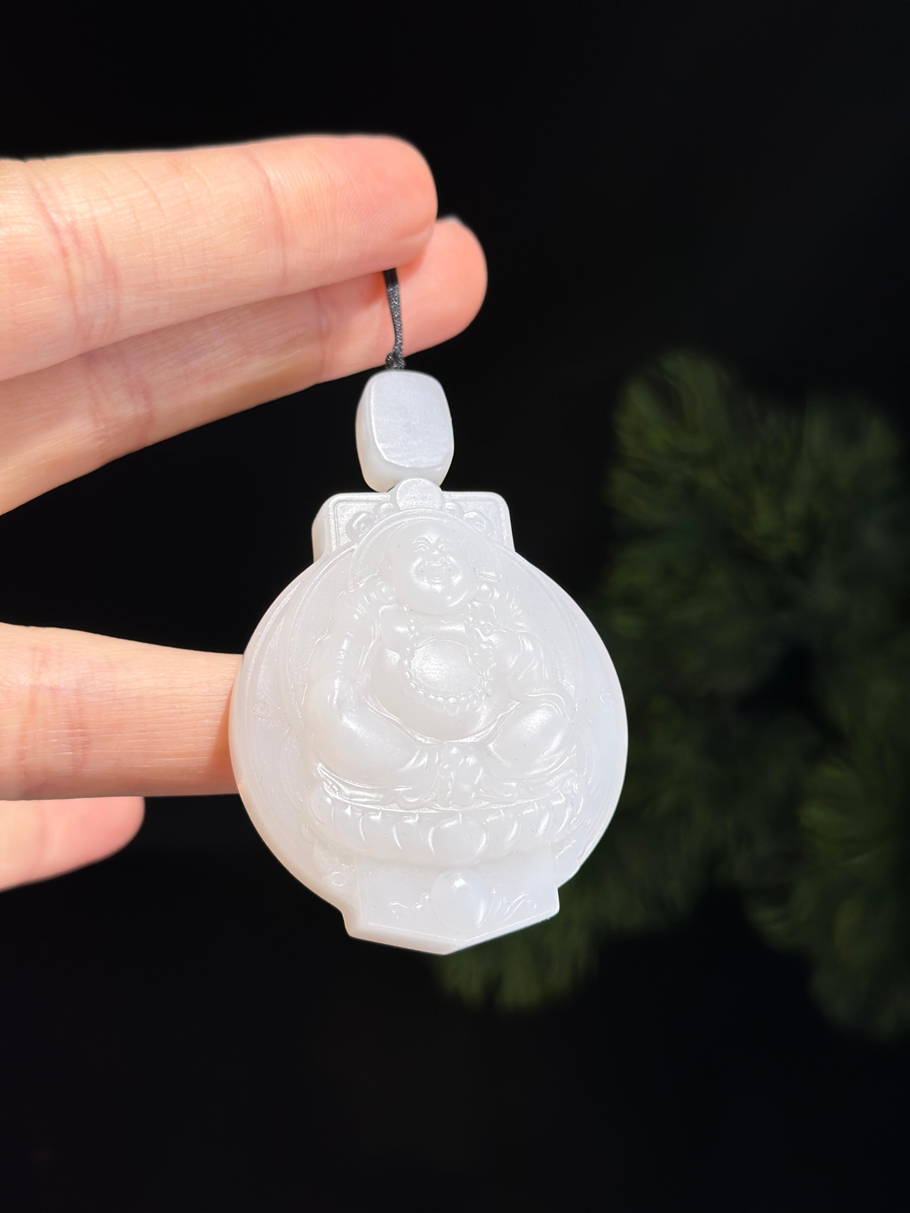 和田玉白玉莲台弥勒挂件（yc484449） – 添福玉器
