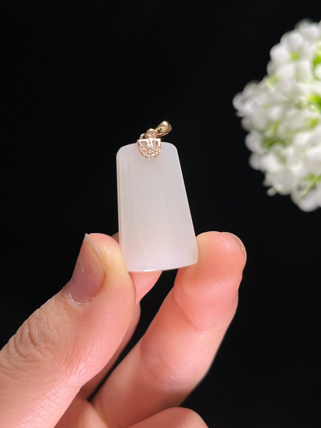 新疆天然和田玉白玉18k金镶平安无事牌（yc260411）