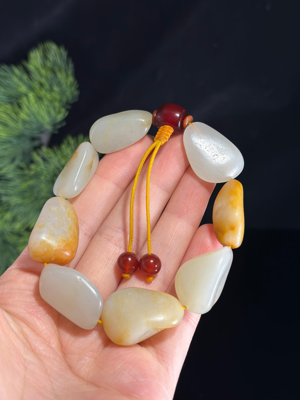 新疆和田玉白玉洒金皮原籽手串（8颗）（yc467050）