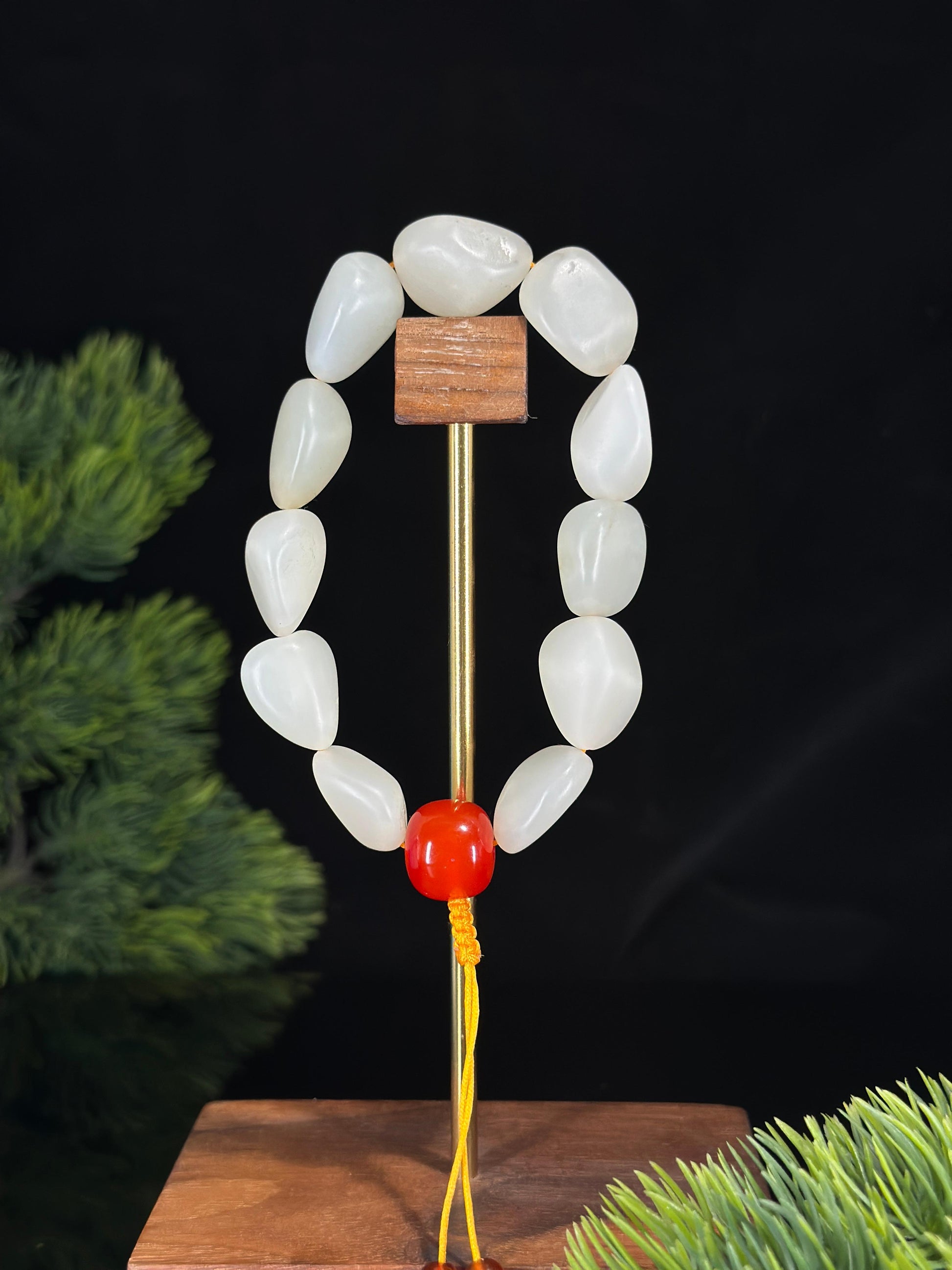 广告流，新疆和田玉光白籽洒金皮原籽手串（11颗）（yc460886）