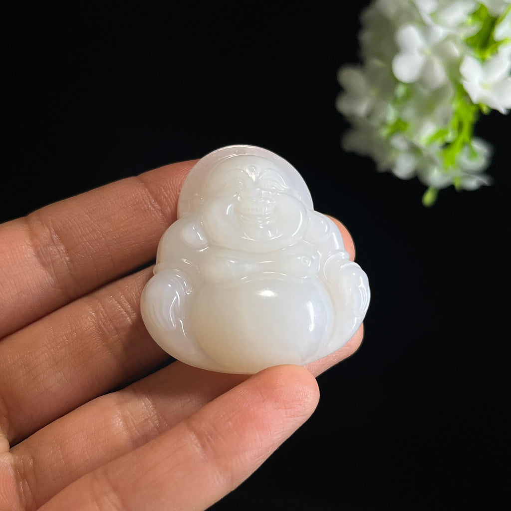 新疆天然和田玉白玉弥勒佛雕刻挂件（yc349454）