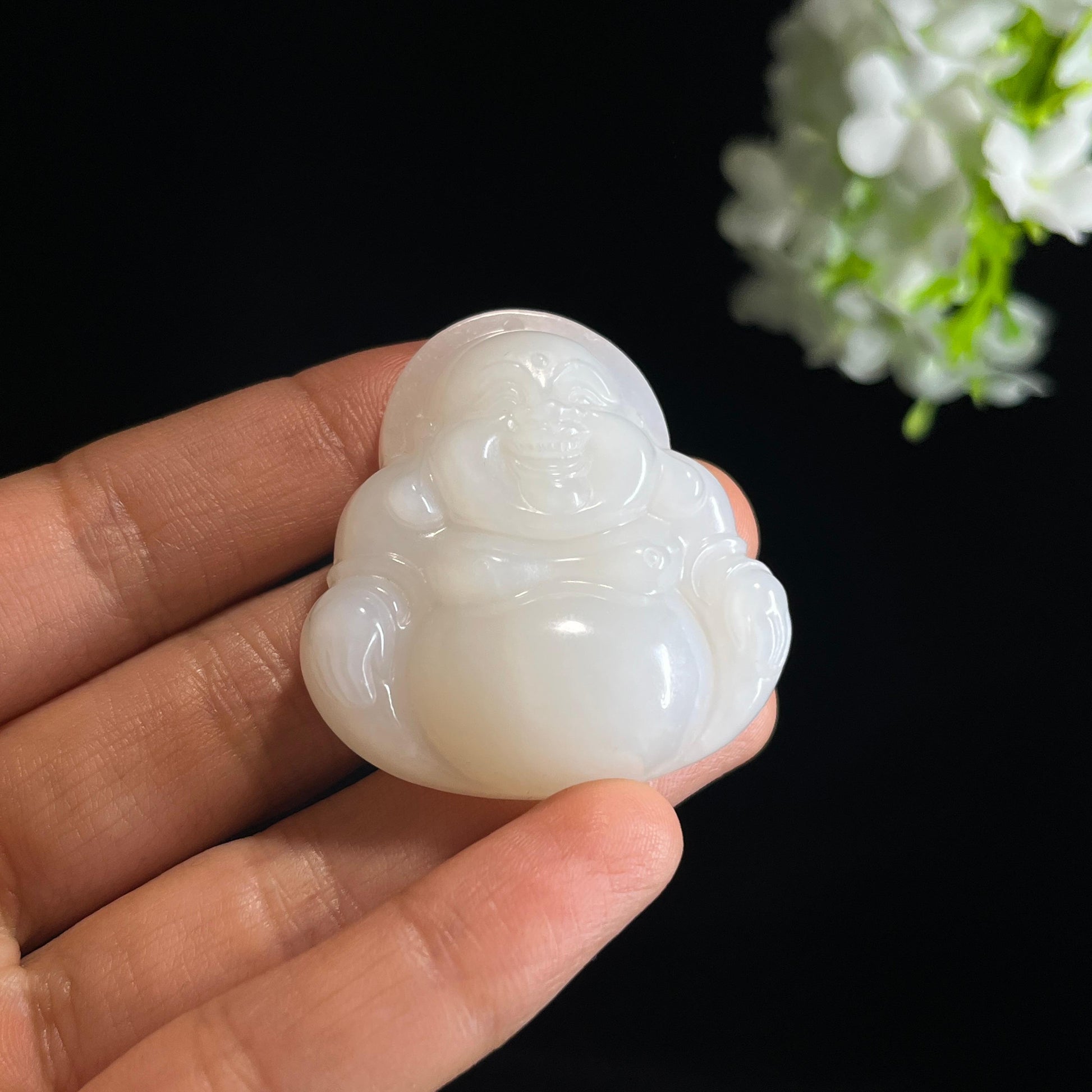 新疆天然和田玉白玉弥勒佛雕刻挂件（yc349454）