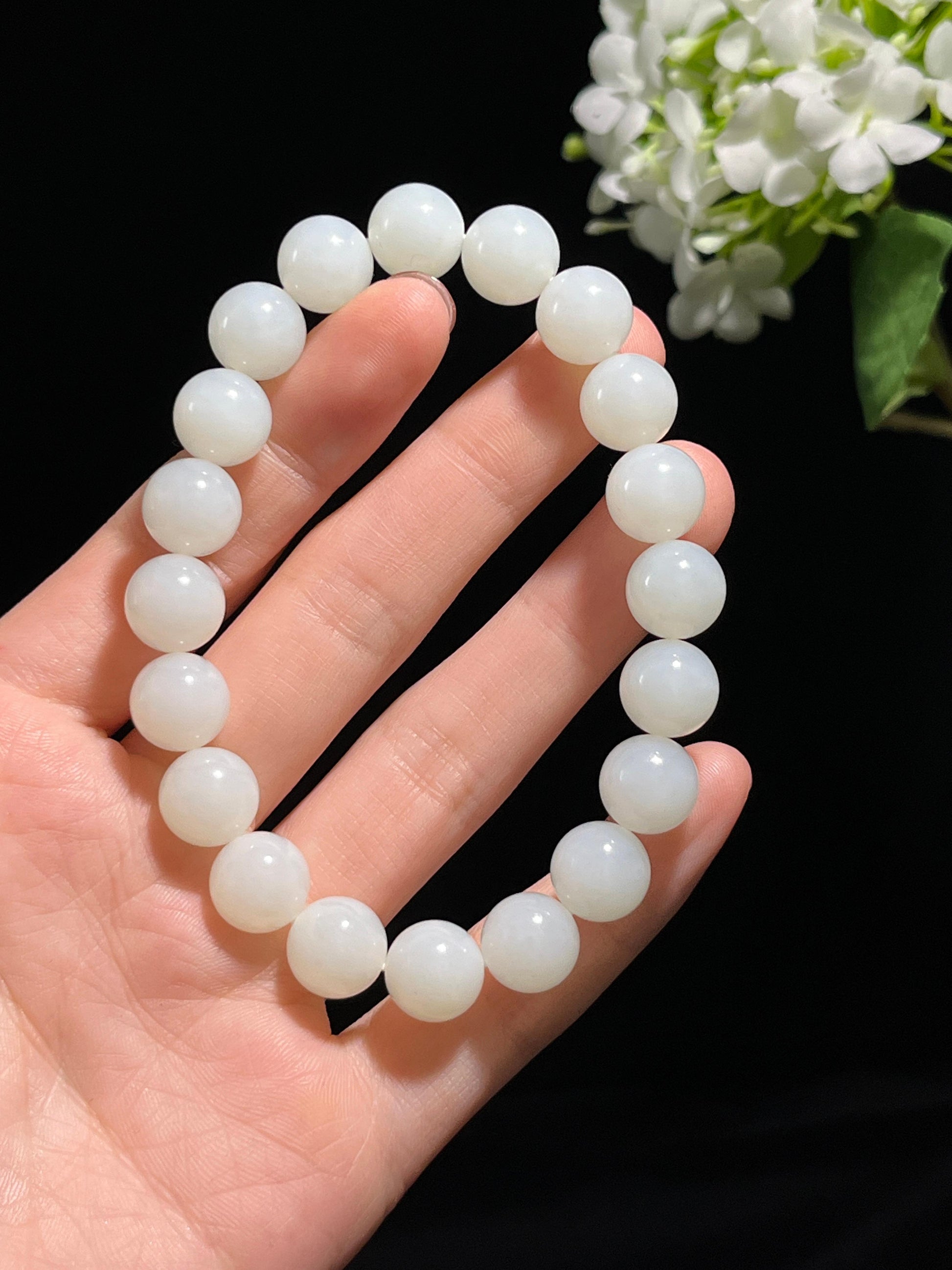 新疆天然和田玉白玉圆珠手串（yc258298）