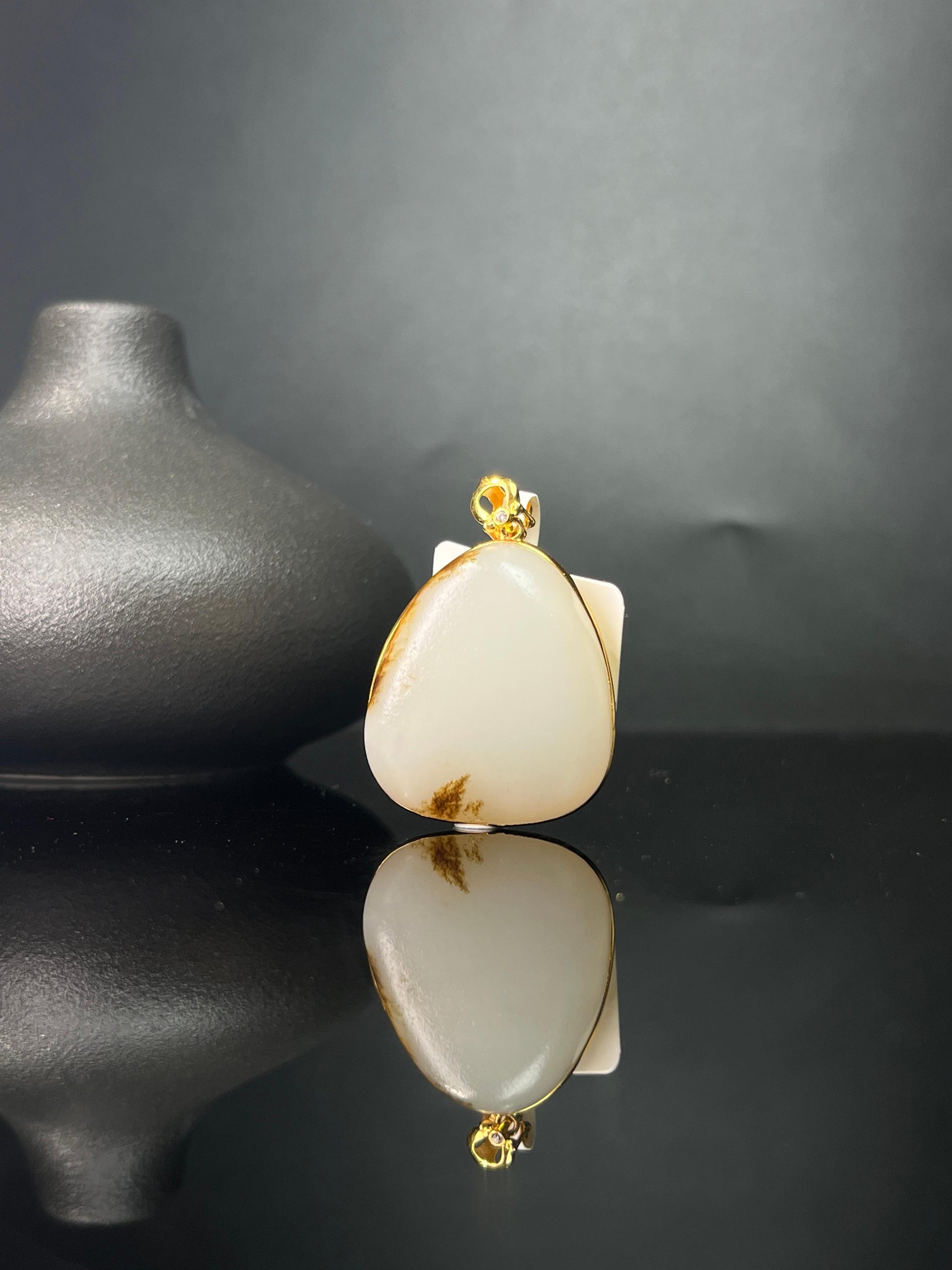 新疆和田玉籽料原石18k金镶玉吊坠7（yc243621）