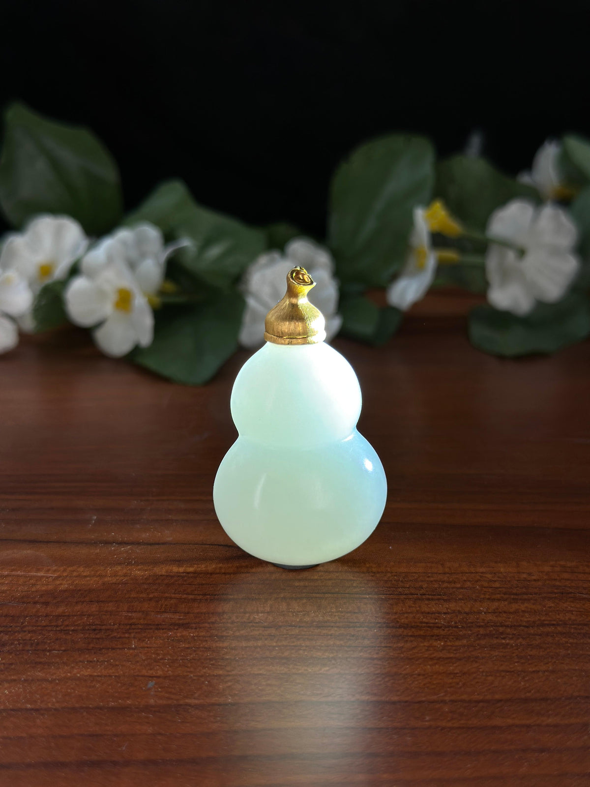 和田玉18K金镶白玉葫芦吊坠（yc725937）