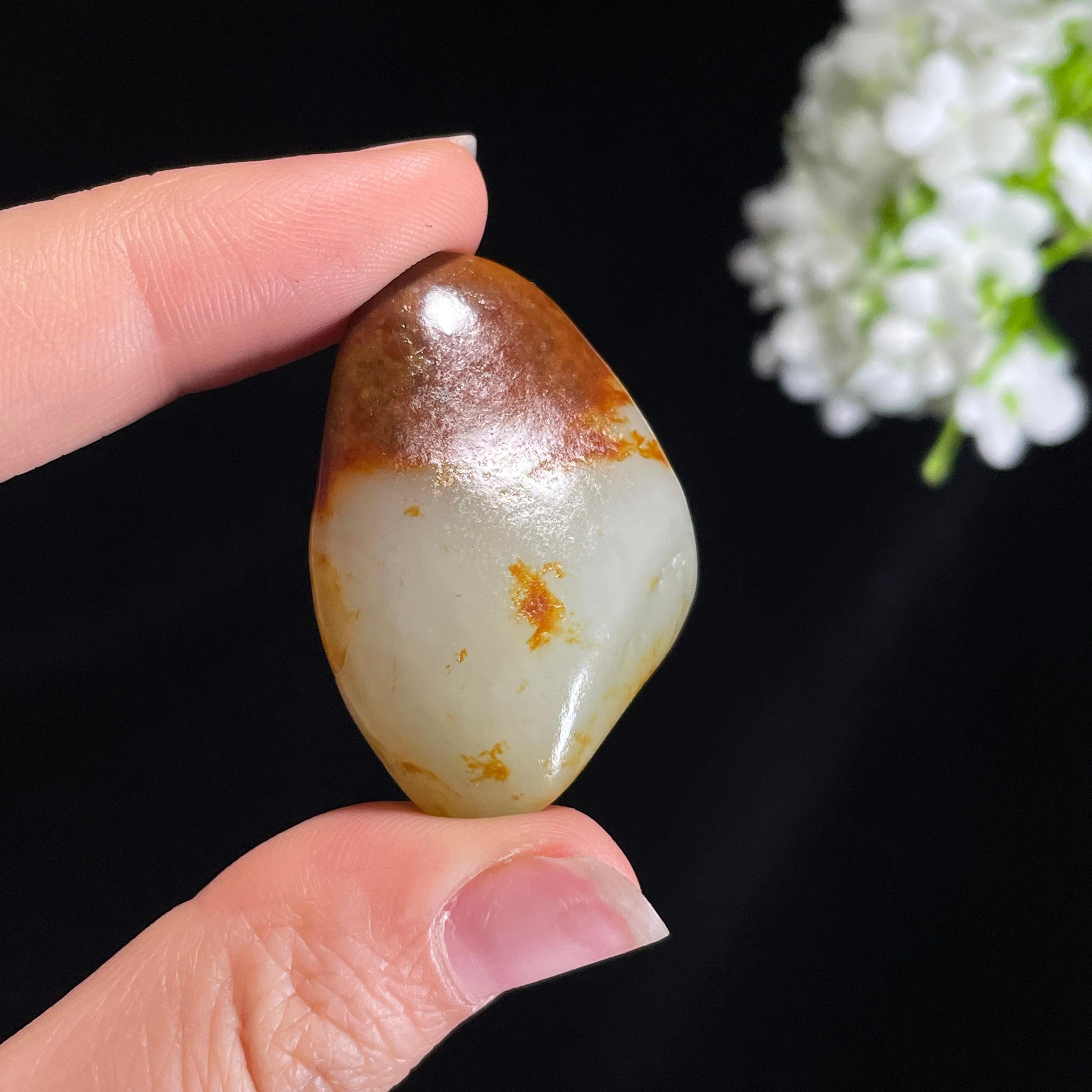 新疆天然和田玉“穹顶落霞”红皮白肉籽料（yc416557）
