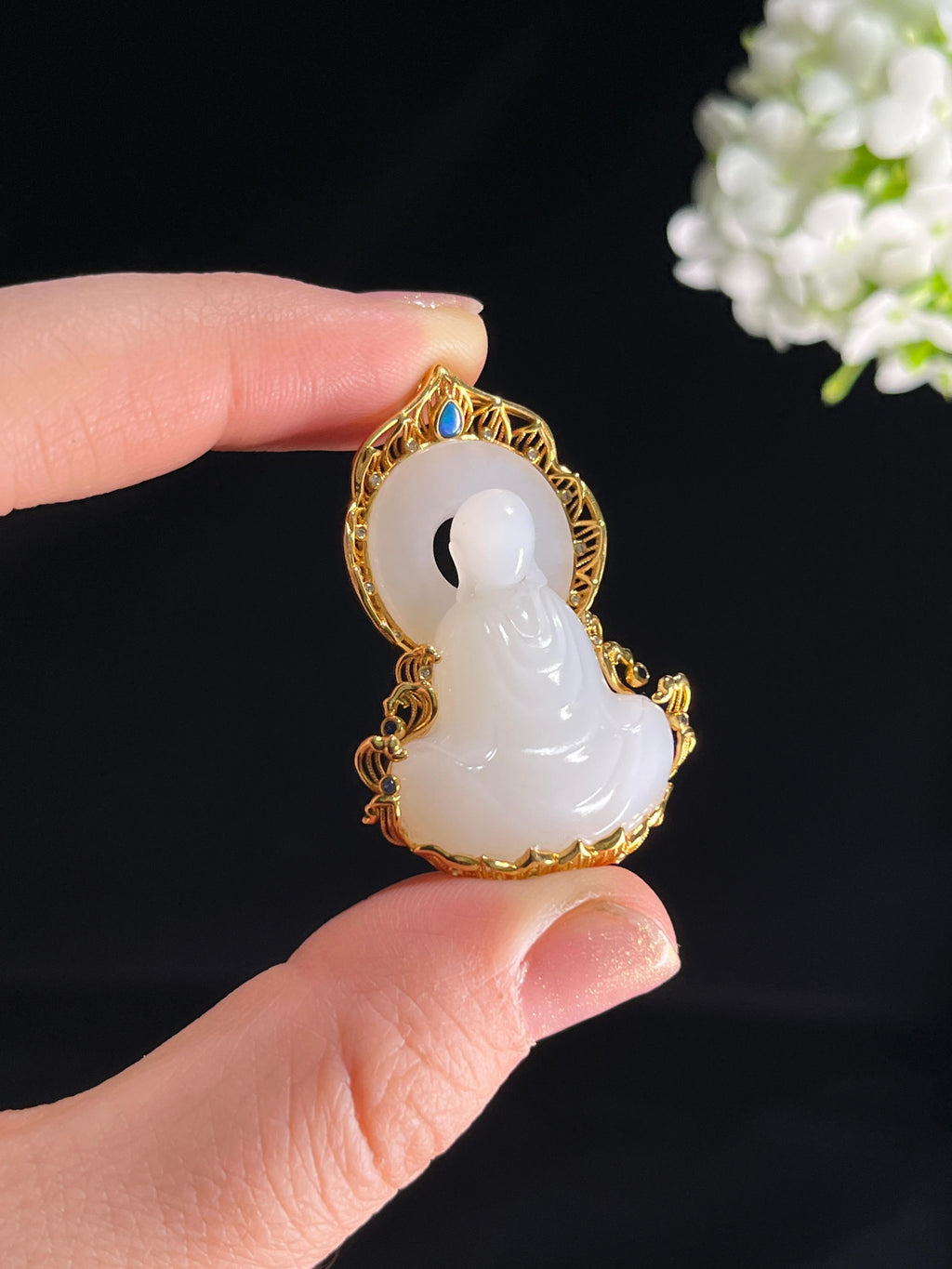 18k金镶和田玉“圣境禅心”挂件3（两件一起卖）（yc267157）