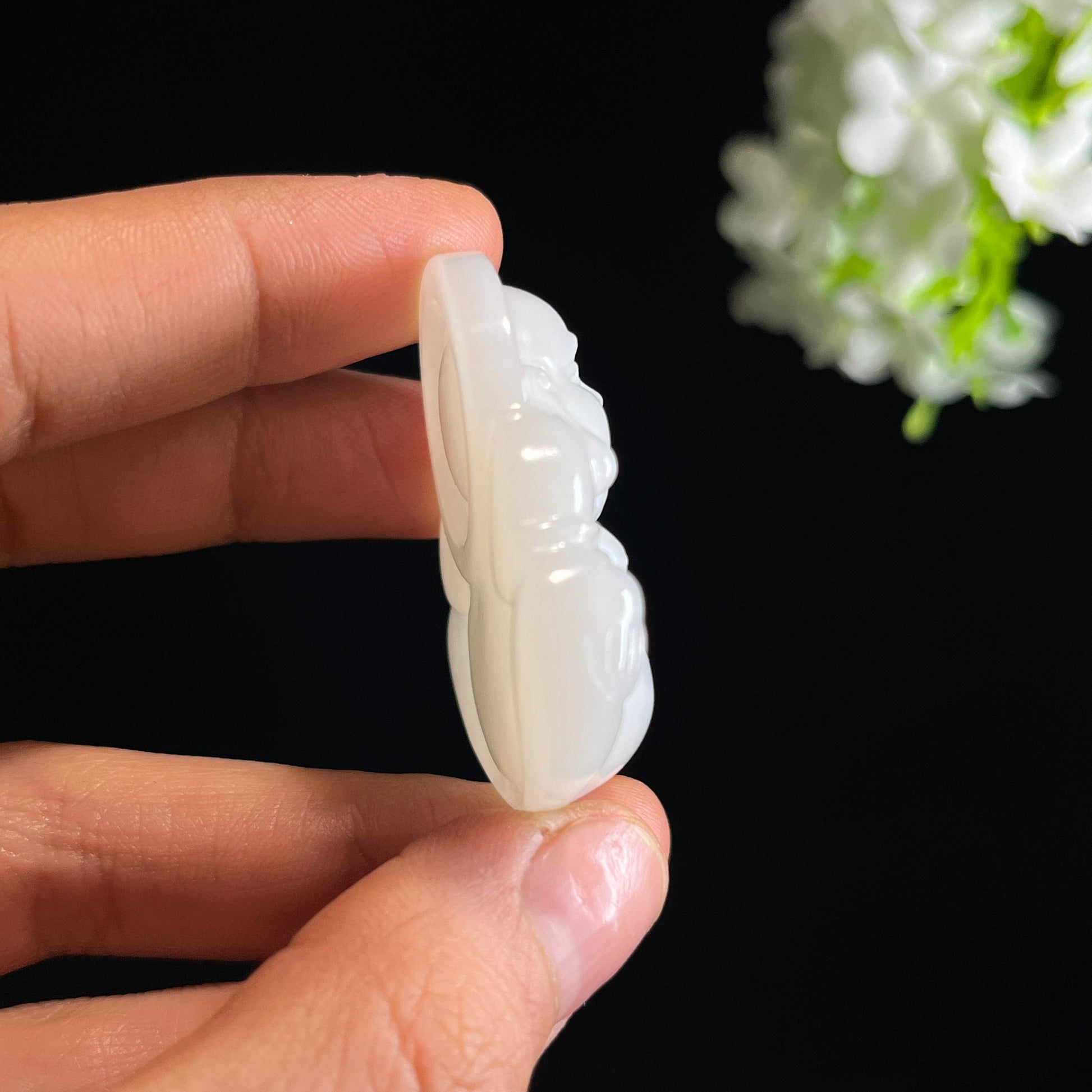 新疆天然和田玉白玉弥勒佛雕刻挂件（yc349454）