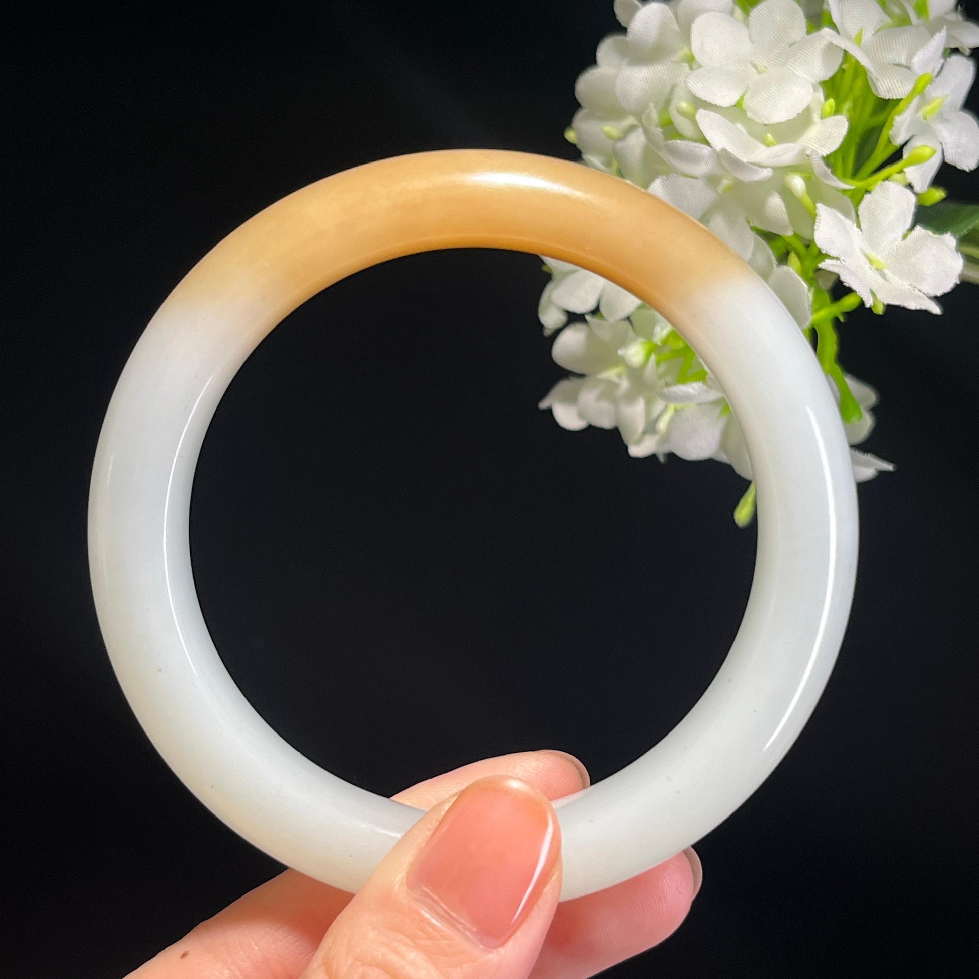 新疆天然和田玉且末料糖白玉手镯（卡59）（yc342609）