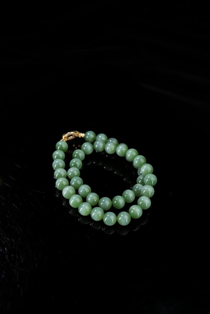 新疆天然和田玉碧玉猫眼项链（yc253323）