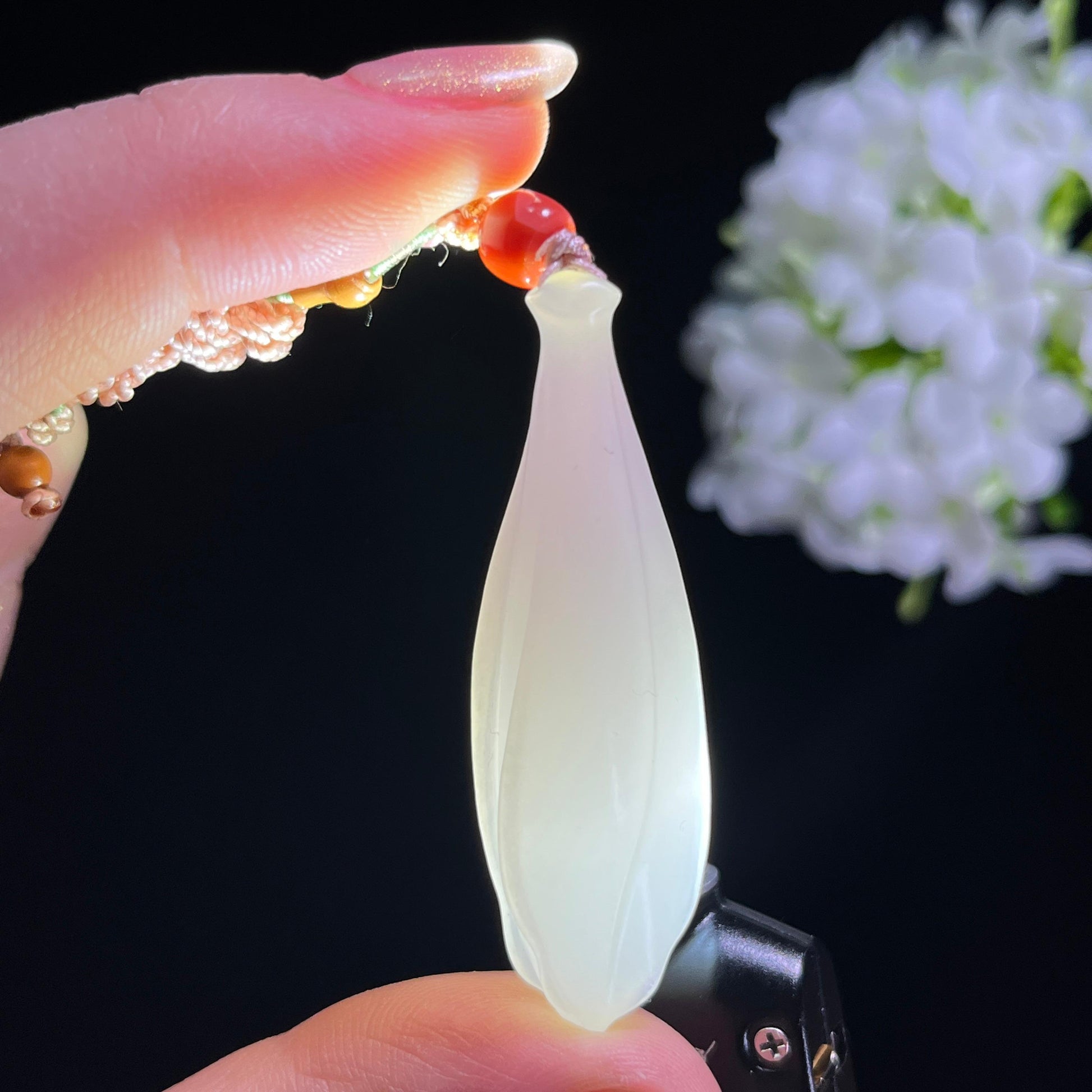 新疆天然和田玉羊脂白“玉堂富贵”玉兰花吊坠（yc303424）