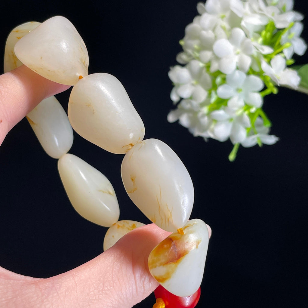 和田玉白玉洒金皮籽料原籽手串（yc337844）