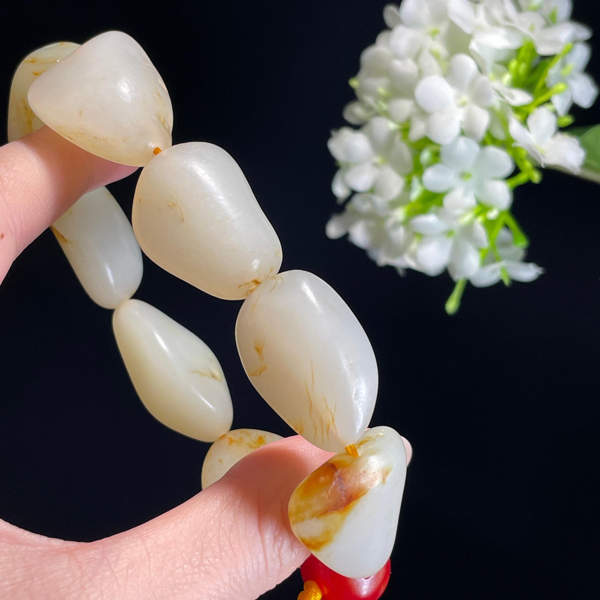 和田玉白玉洒金皮籽料原籽手串（yc337844）