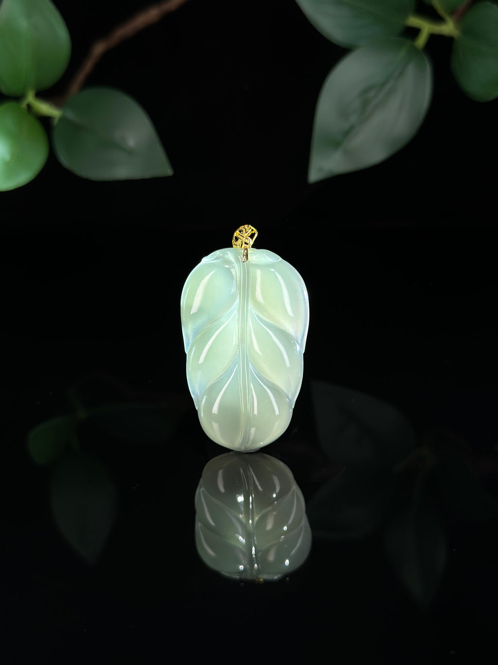 中秋特惠，和田玉 18K 金镶晴水金枝玉叶挂件（yc734665）