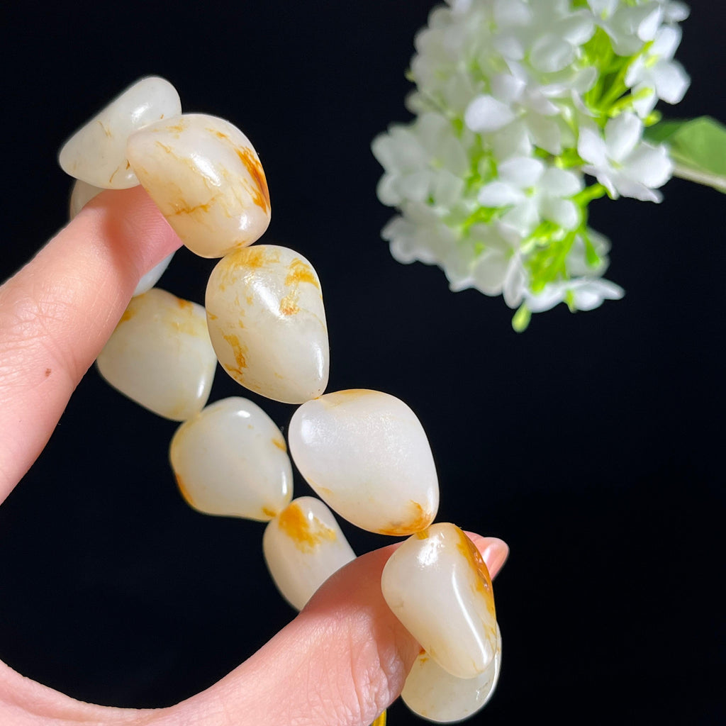 和田玉白玉洒金皮红皮籽料原籽手串（yc347513）