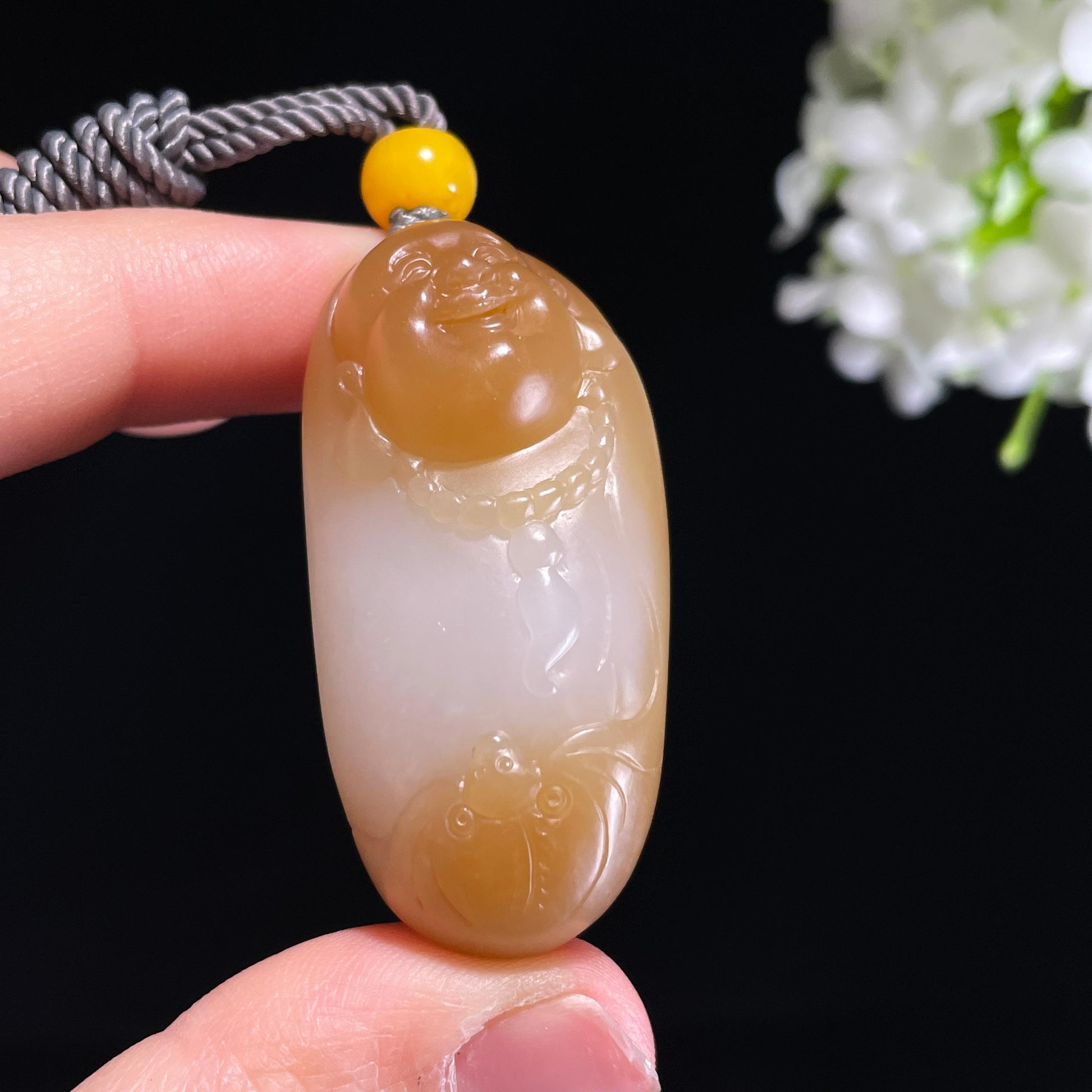 和田玉糖白玉弥勒佛挂件（yc429675）