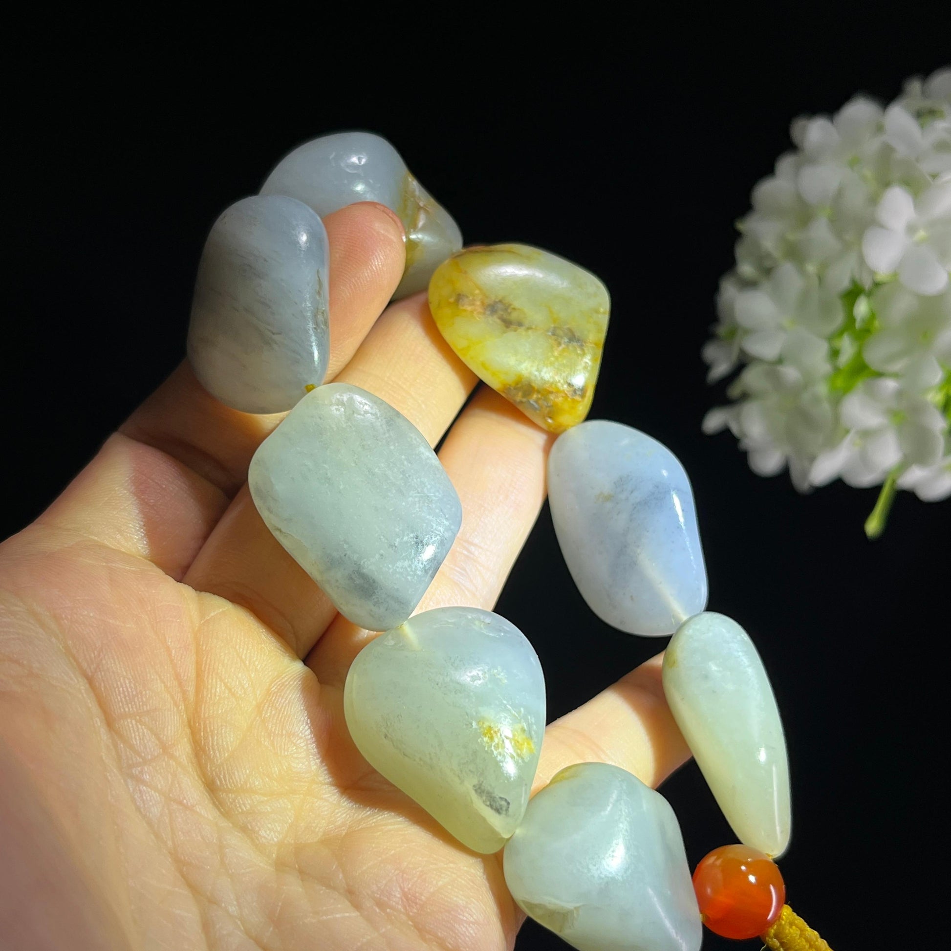 和田玉青花洒金皮原籽手串（8颗）（yc399568）
