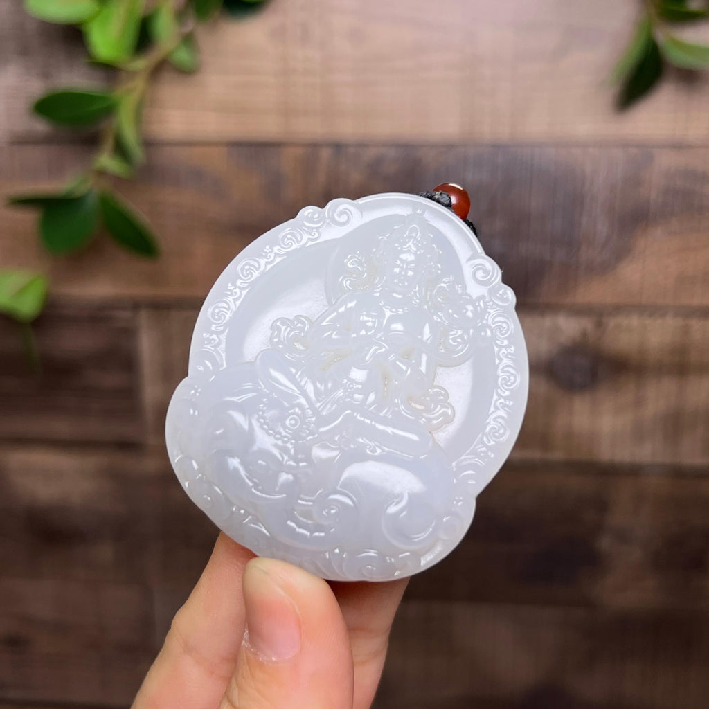 和田玉烟紫普贤菩萨牌45（yc774216）