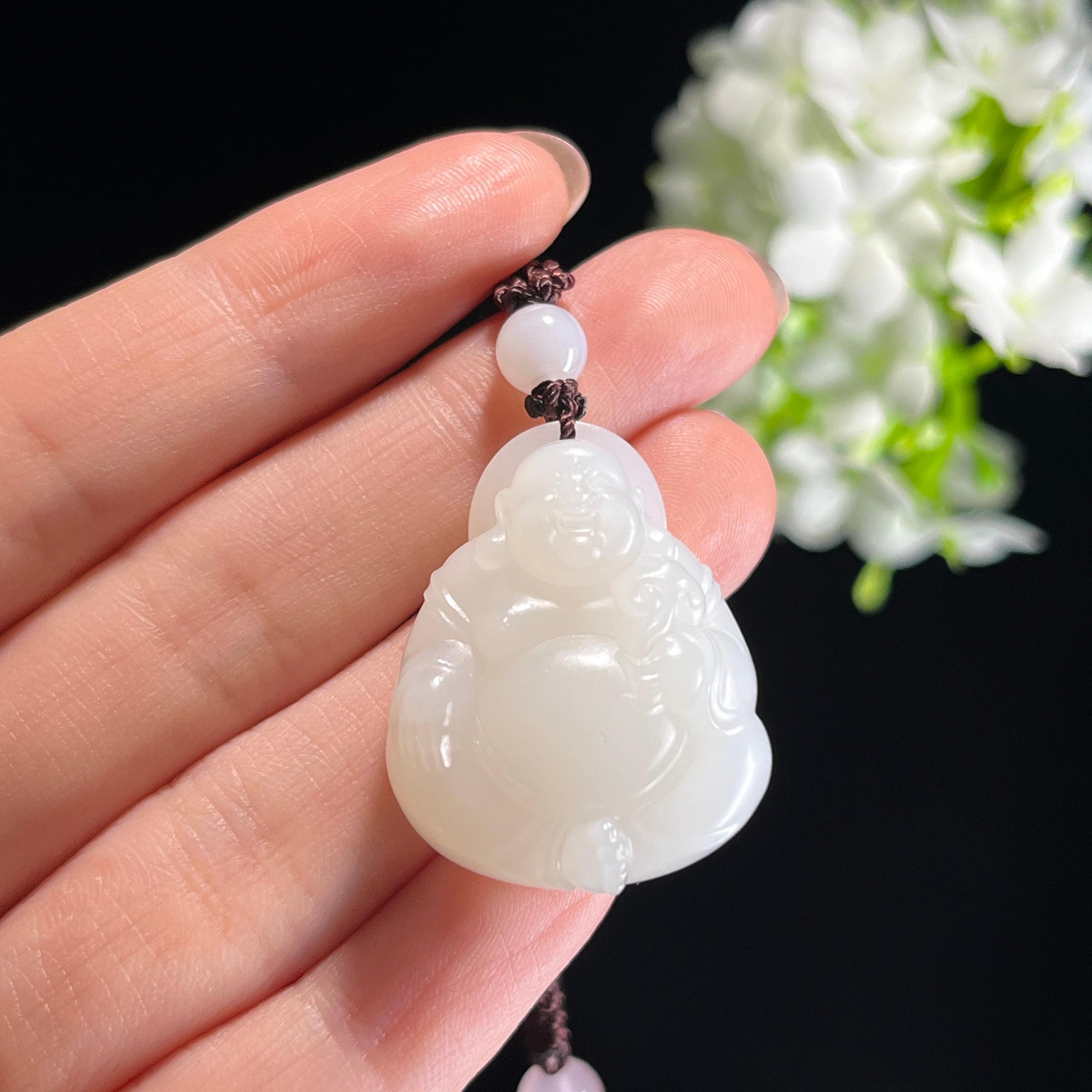 新疆天然和田玉羊脂白玉弥勒佛挂件（yc349642）