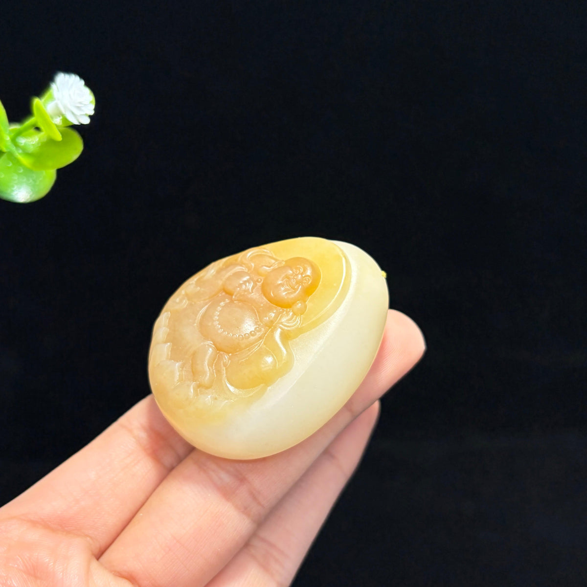 和田玉糖白玉弥勒佛挂件（yc772436）