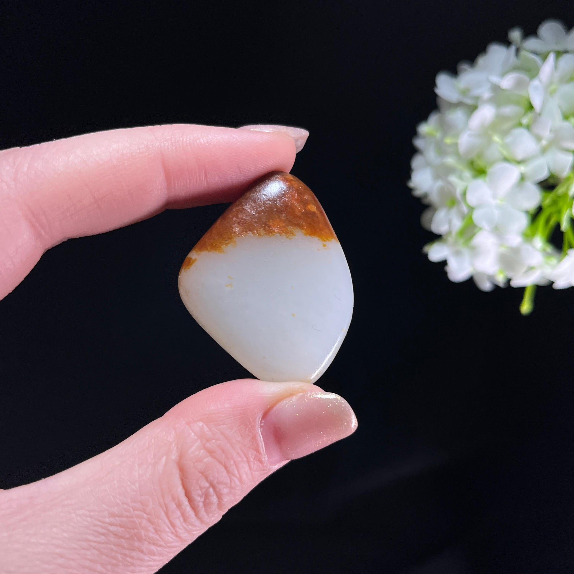 和田玉白玉“玉顶霞光”洒金皮聚红皮籽料（yc350846）