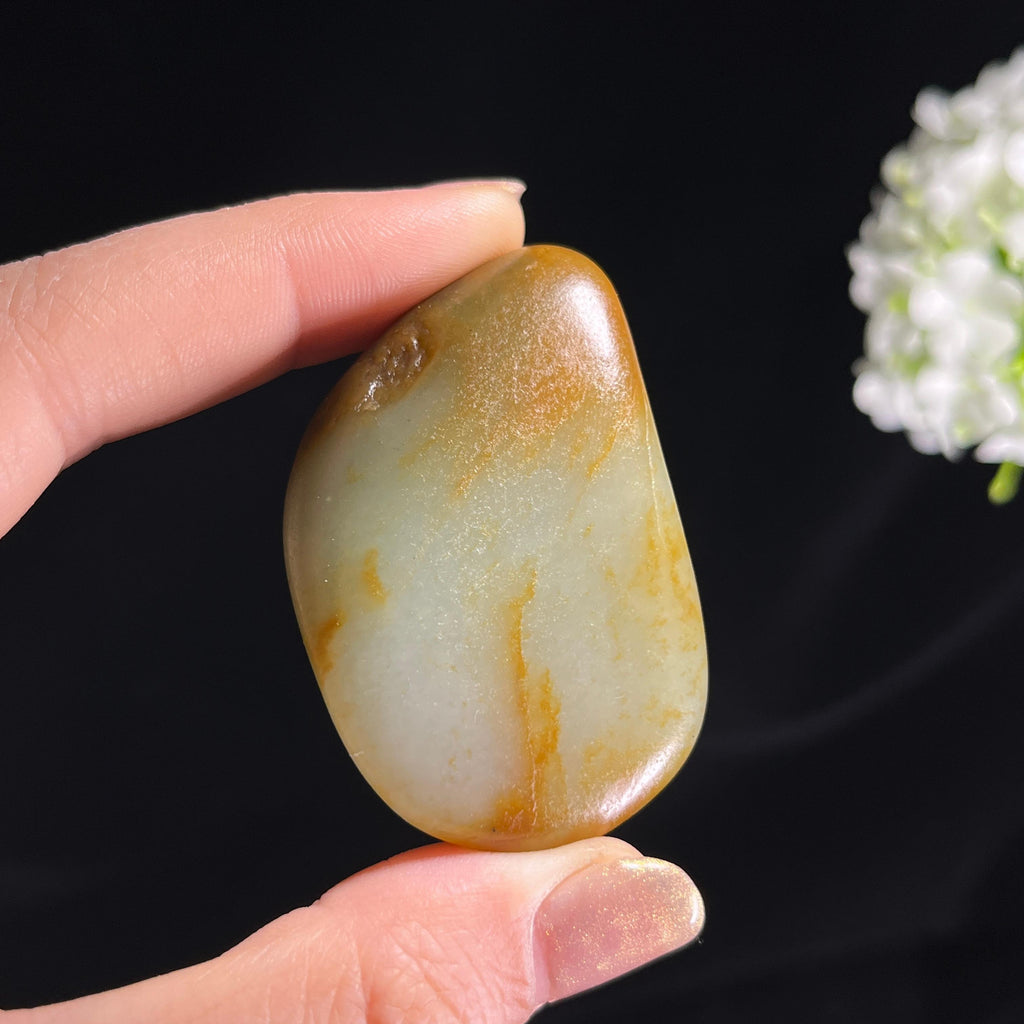 新疆天然和田玉“青霭焦糖”黄皮籽料原石（yc300262）