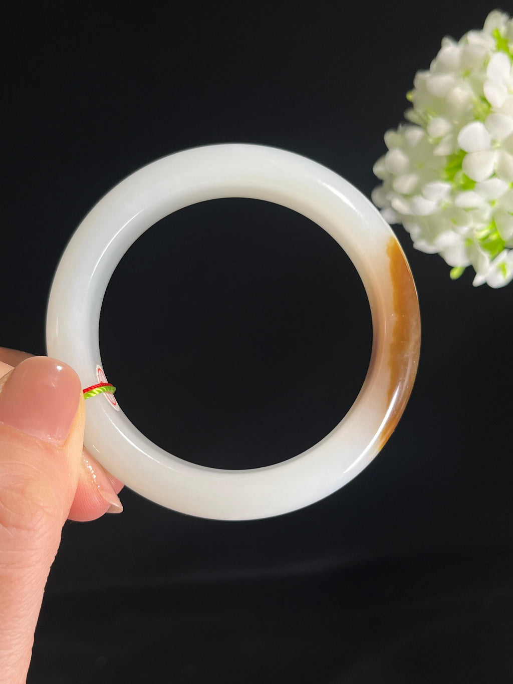 新疆天然和田玉“糖霜月”且末糖白手镯（卡55）（yc278081）