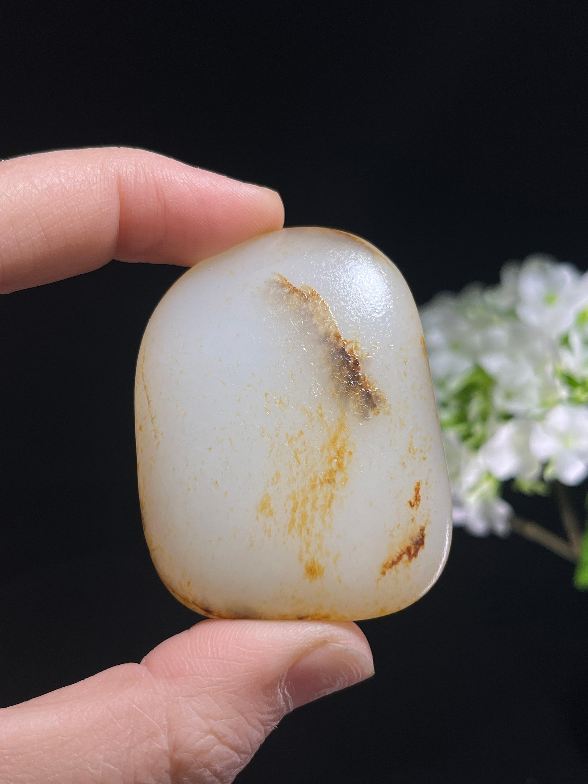 新疆和田玉收藏级羊脂白玉洒金皮籽料原石（yc253651）