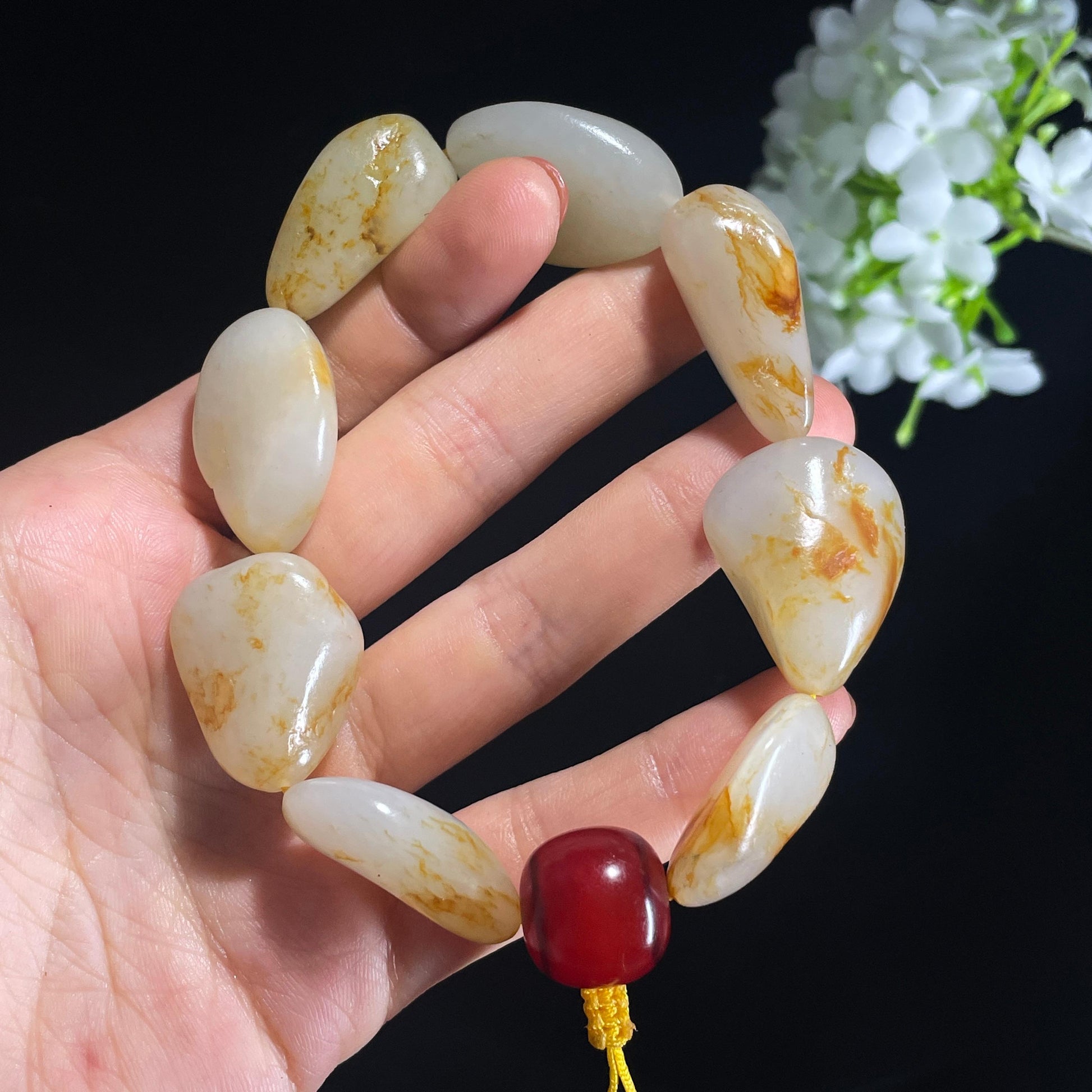 新疆天然和田玉洒金皮籽料手串（yc401338）