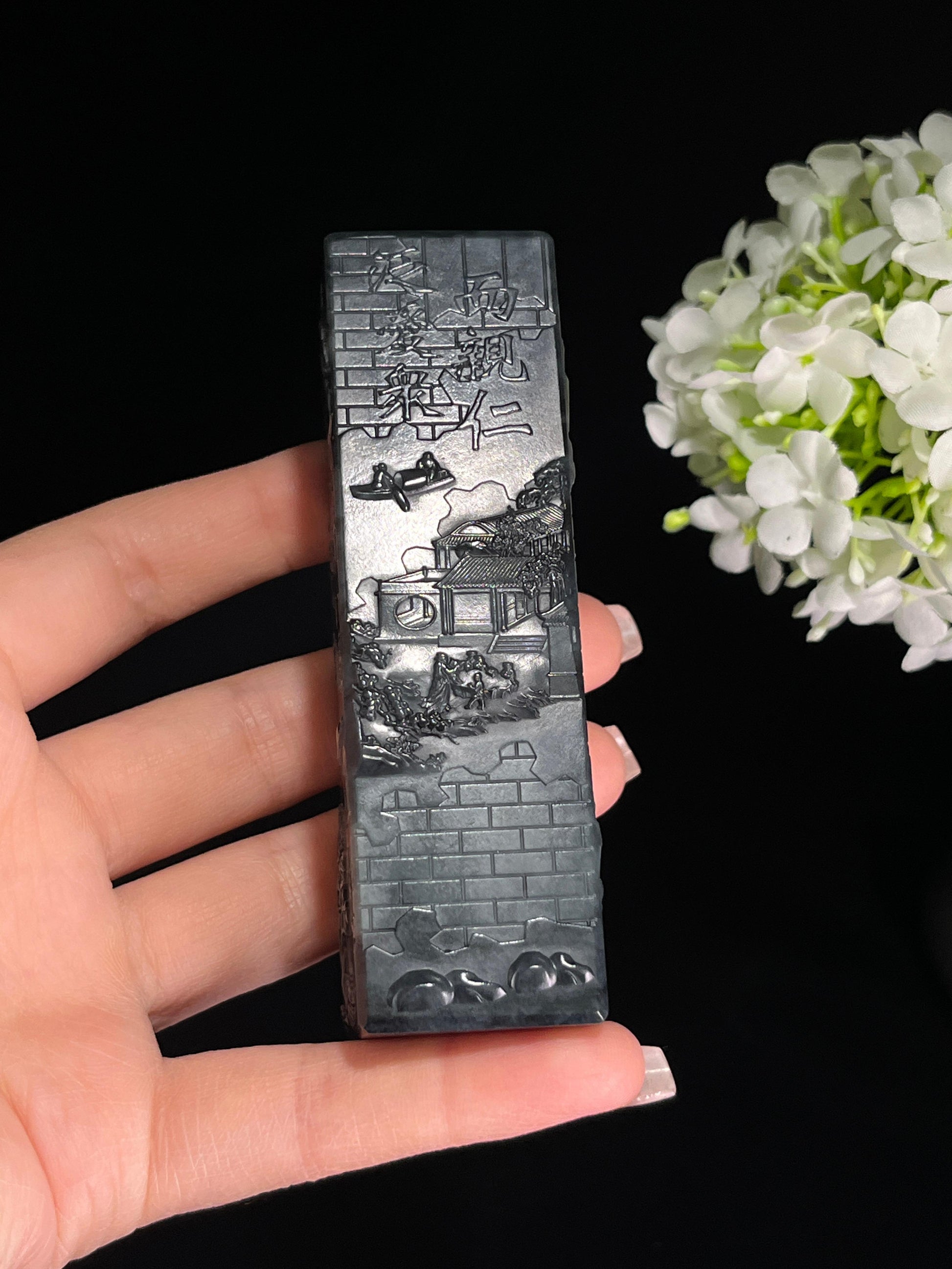 和田玉青花山水印章（yc244613）