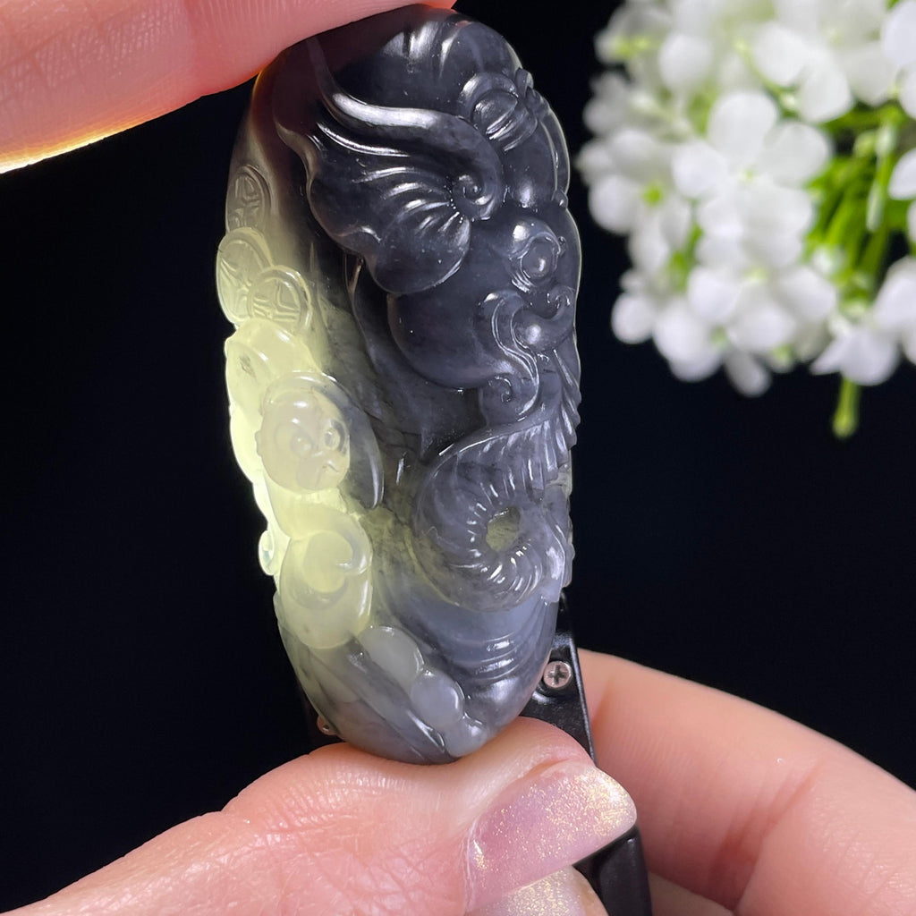和田玉青花籽料“王侯将相”象、猴雕刻挂件（yc325626）