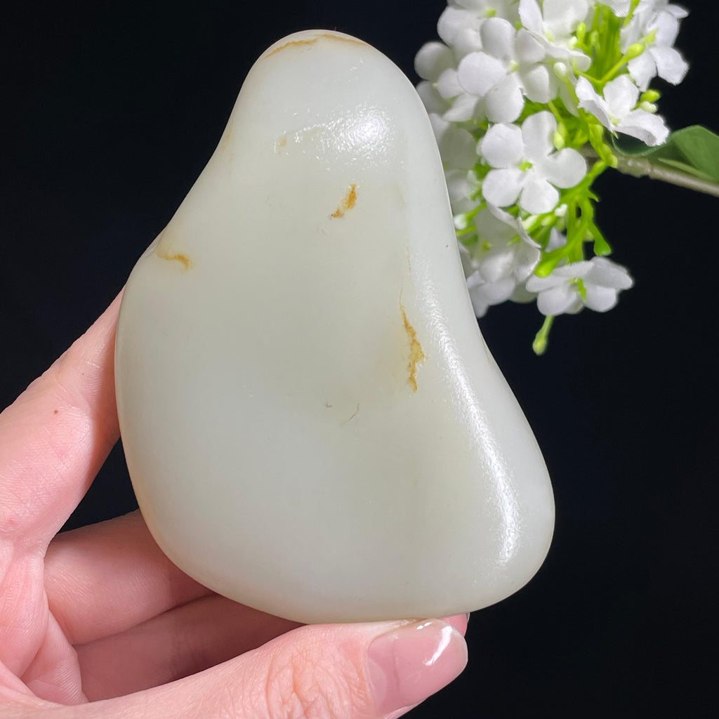 和田玉高青白洒金皮“山月照雪”籽料原石（yc310228）