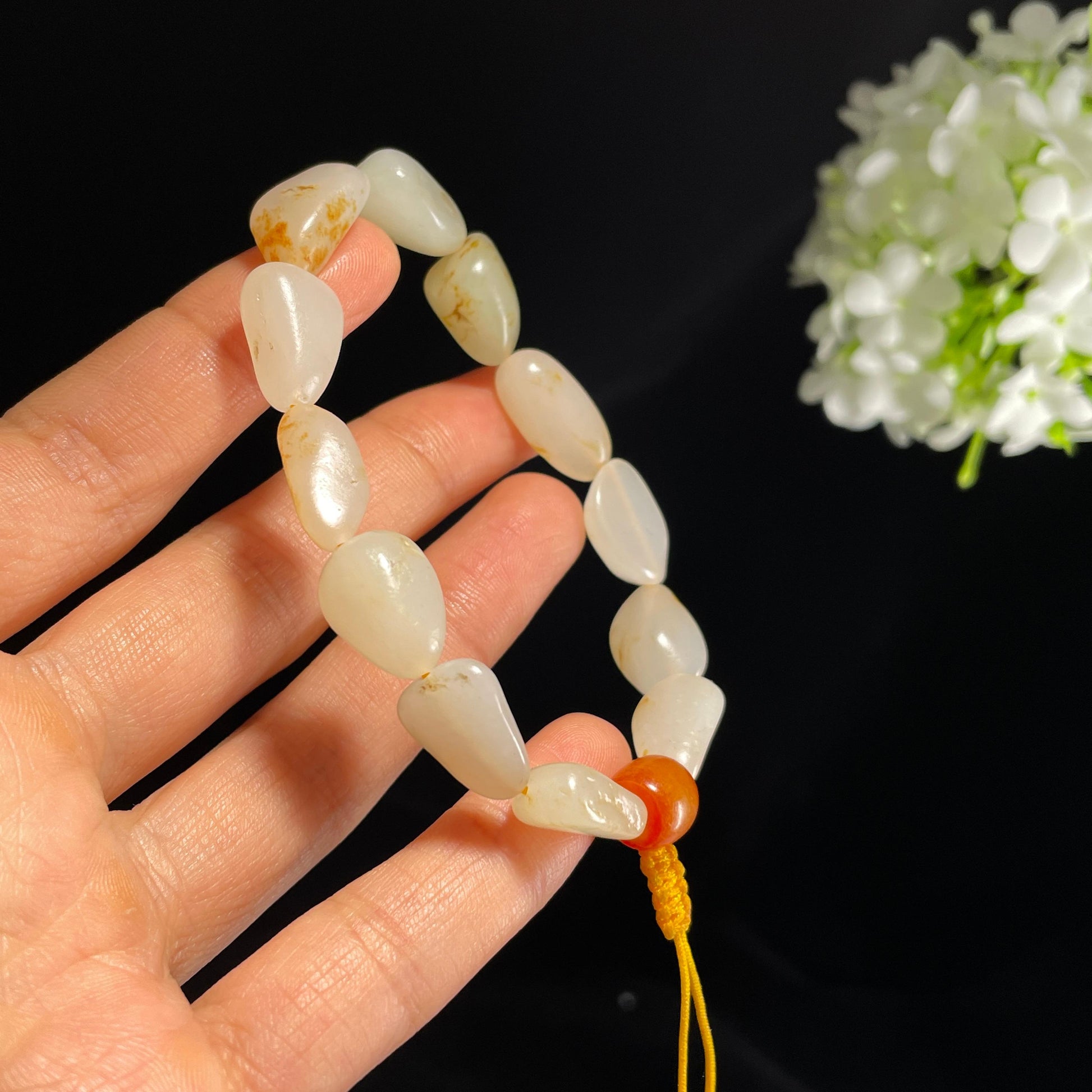 和田玉白玉青白玉洒金皮红皮原籽手串（yc355813）