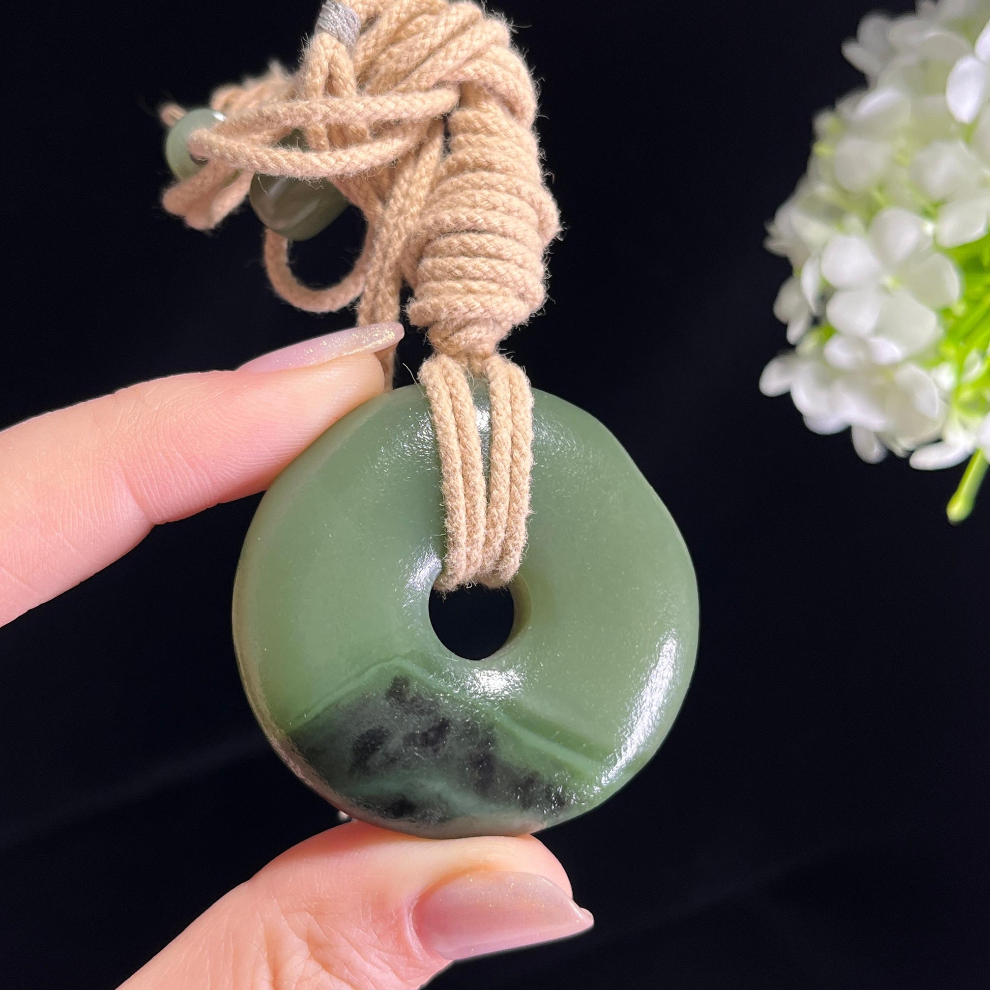 新疆天然和田玉“青瑶呈瑞”沙枣青平安扣（yc353019）