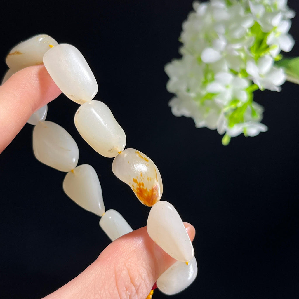 和田玉白玉青白玉洒金皮红皮籽料原籽手串（yc347489）