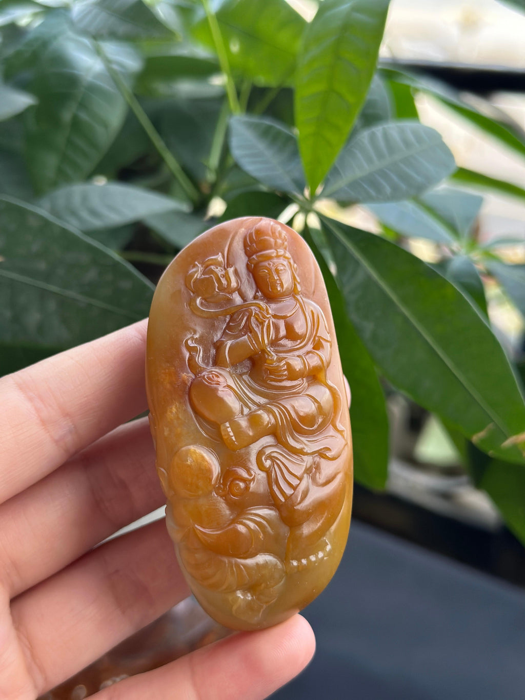 新疆和田玉精品红沁籽料普贤菩萨手把件（yc709496）