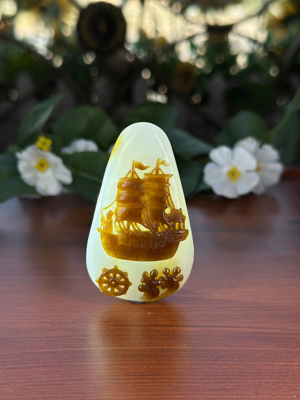 和田玉精品糖白一帆风顺俏色雕挂件（yc707307）