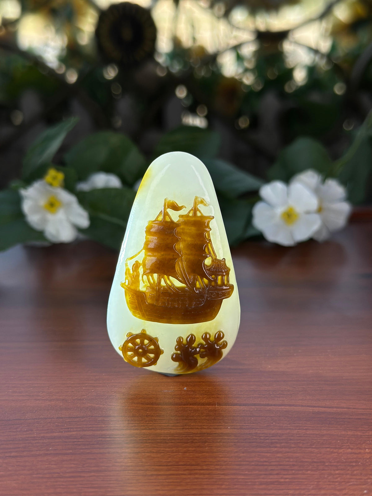 和田玉精品糖白一帆风顺俏色雕挂件（yc707307）