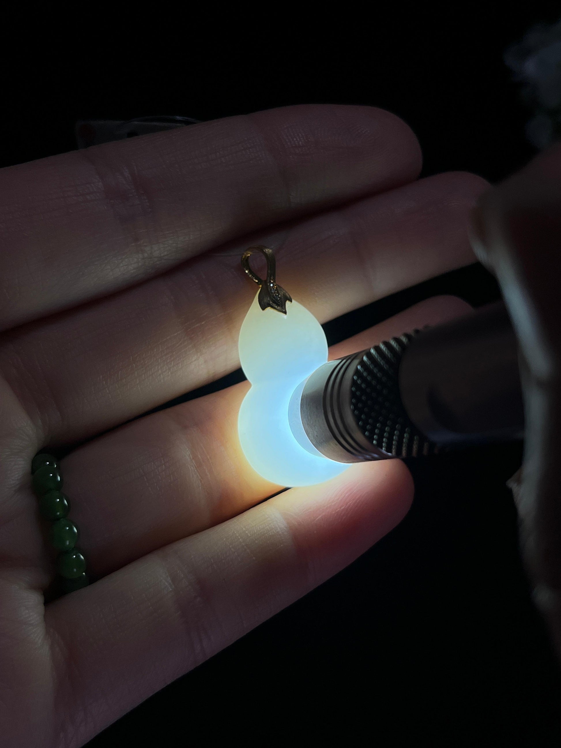 新疆天然和田玉白玉18k金镶葫芦“福禄双全”吊坠（yc260415）