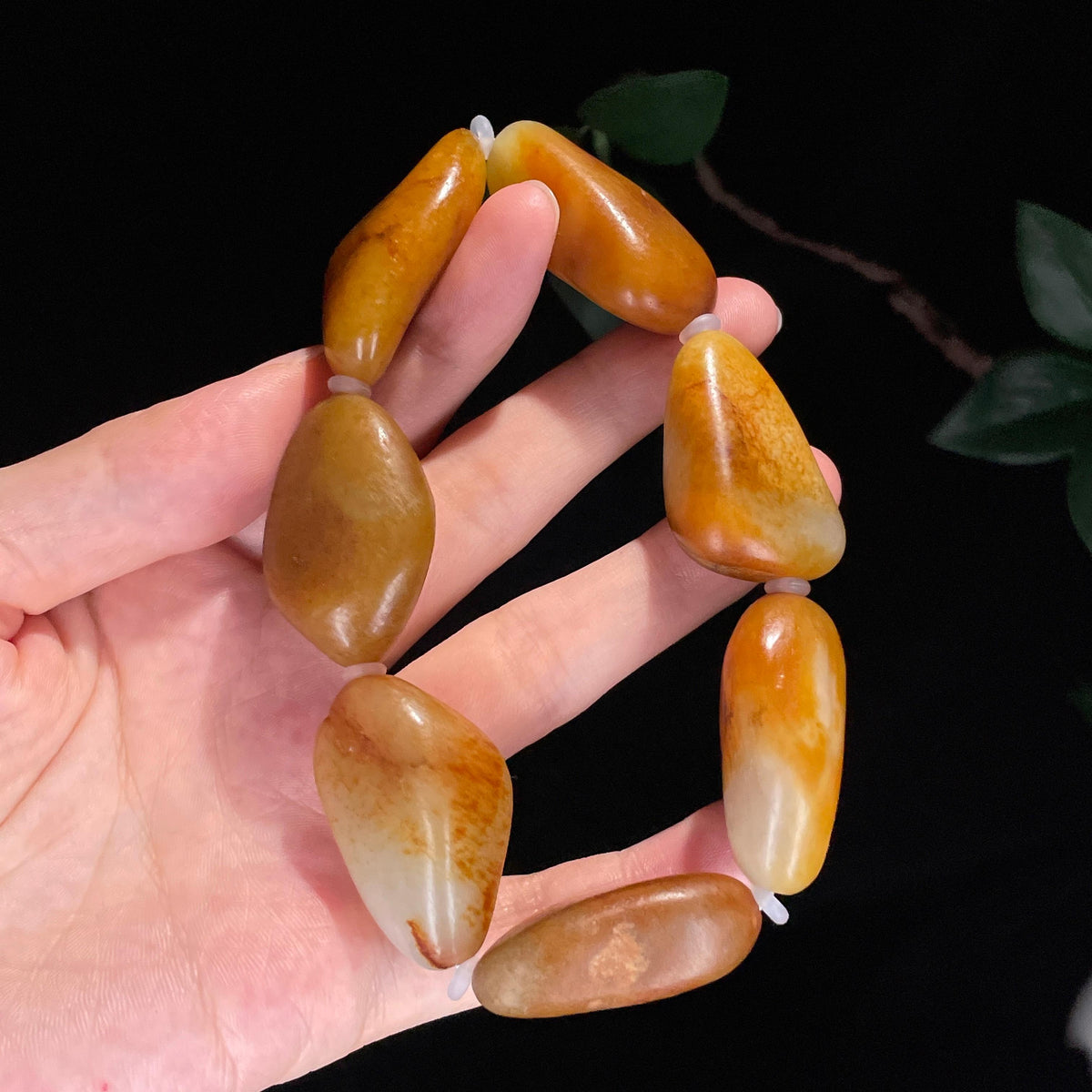 新疆和田玉洒金皮红皮珍品原籽手串（7颗）（yc748548）
