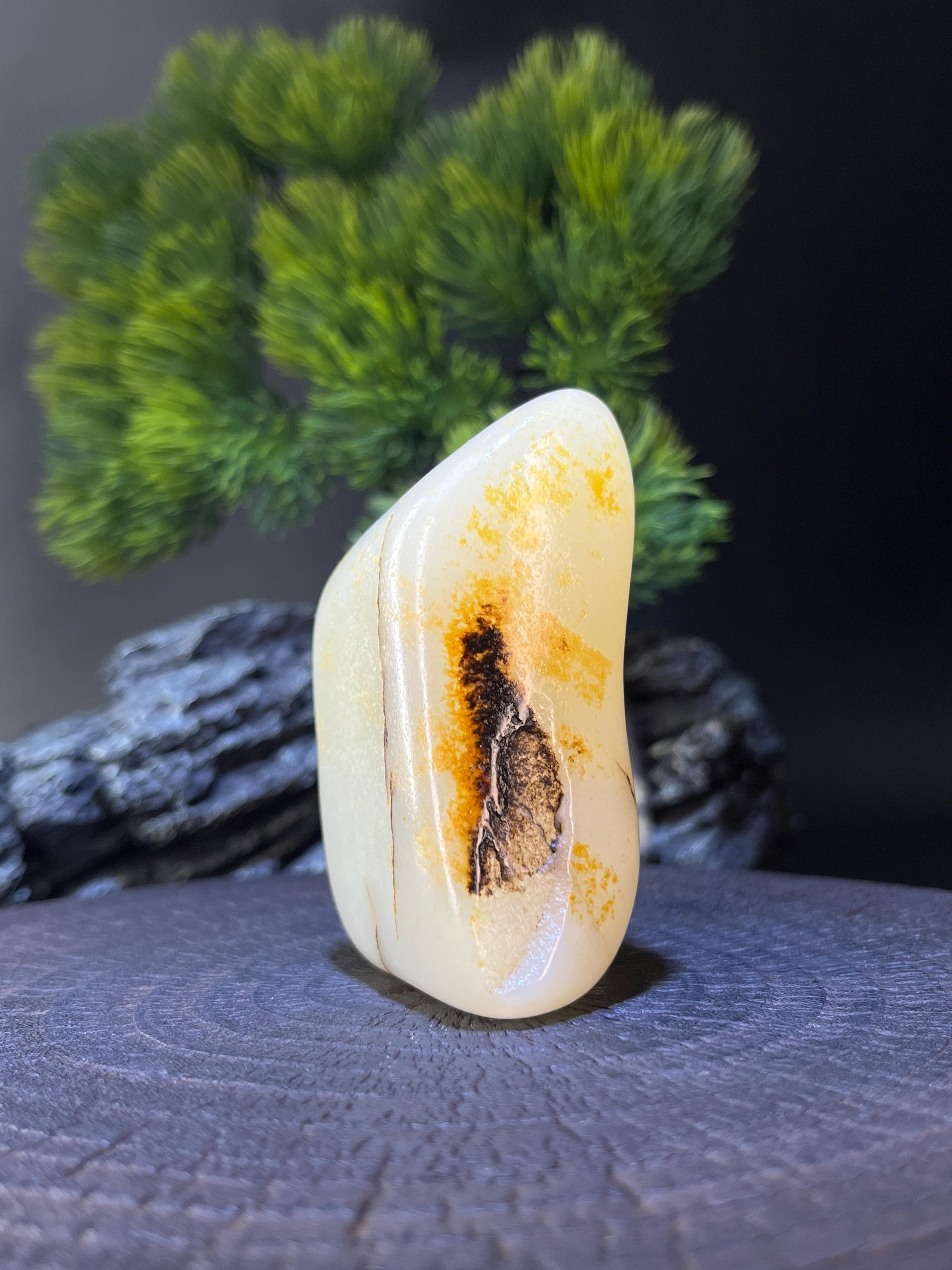 和田玉羊脂白带洒金黑红皮籽料手把件（yc228075）