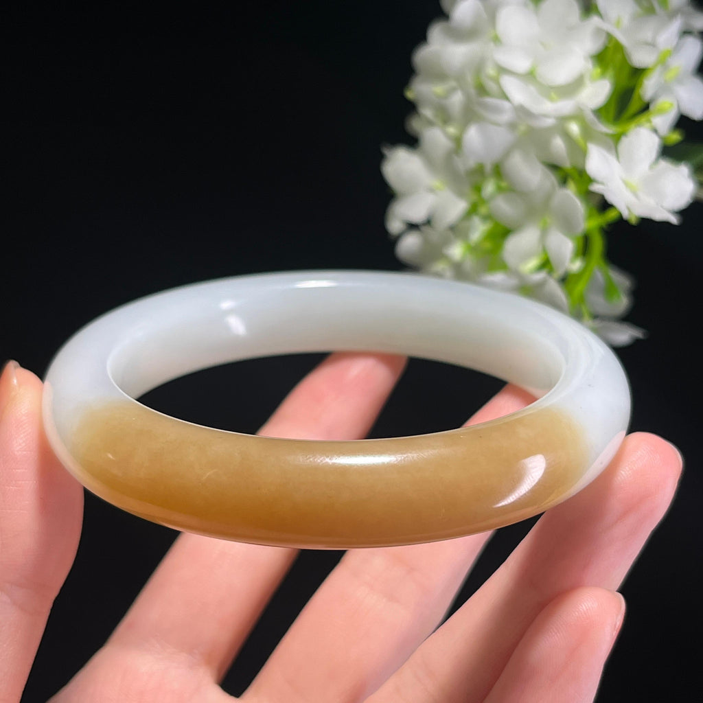 新疆天然和田玉且末料糖白玉手镯（卡59）（yc342609）