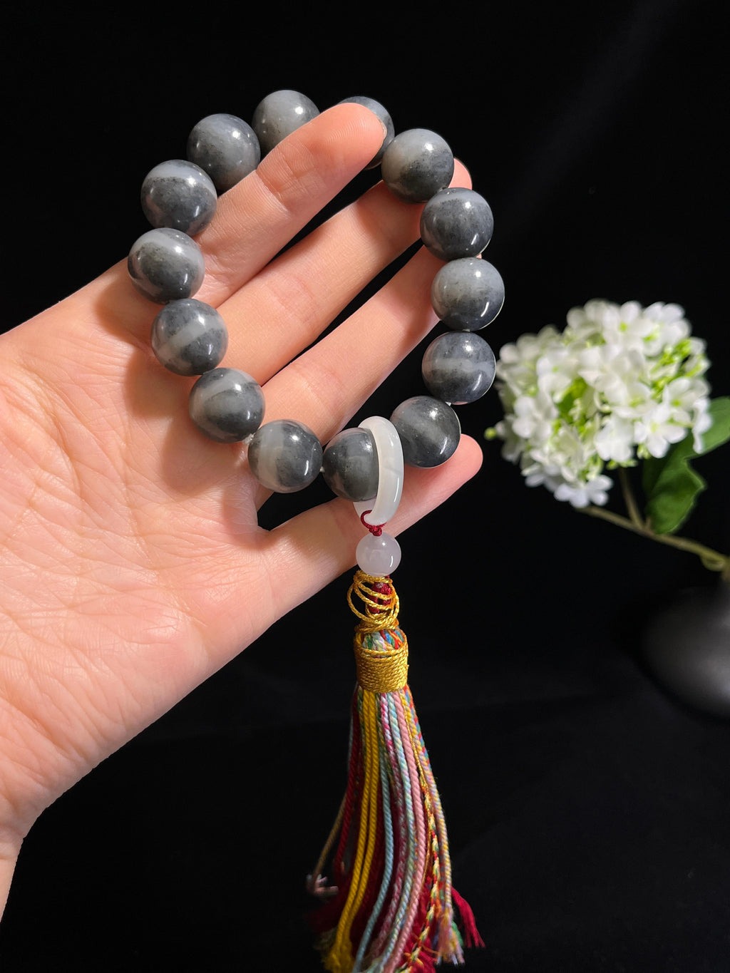 和田玉青花圆形珠手串（yc254767）