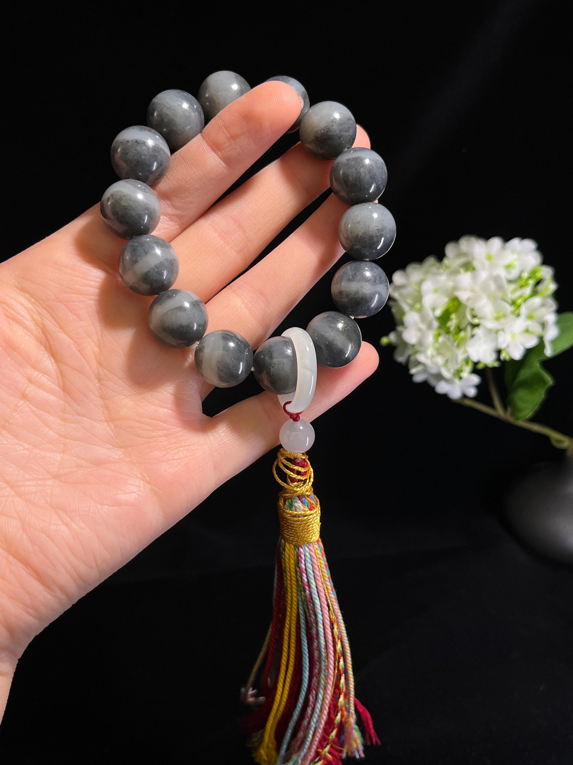 和田玉青花圆形珠手串（yc254767）